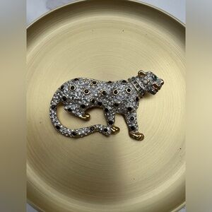Vintage Pierre Cardin Crystal Leopard Brooch Gold Black Pavé Panther Animal Pin
